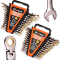 Qnkaa Flexible Ratcheting Wrench Set 24pcs Metric 8-19mm & SAE 1/4” to 7/8“ - style: Metric+SAE 24pcs