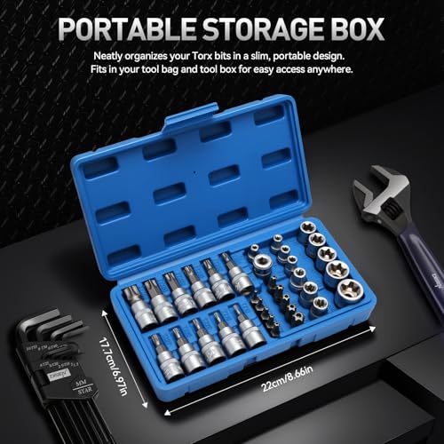 DISEN 34-Piece 3/8'' Drive Torx Star Bit sockets - size: 34pcs 3/8'' Torx Bit Socket