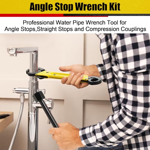 5 Pcs Compression Sleeve Puller Kit, Angle Stop Wrench Tool, Yellow - color: Yellow