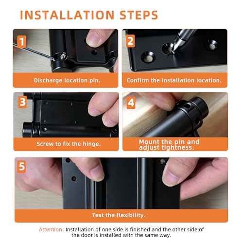 3" Double Action Spring Hinges, Self Closing Door Hinges for Saloon Cafe Pub Swinging Doors, 201 Stainless Steel, Including Pins and Screws, 4-Pack