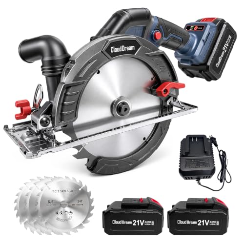 6.5" Cordless Circular Saw with 2x4.0Ah Batteries,Brushless Motor 7000 RPM