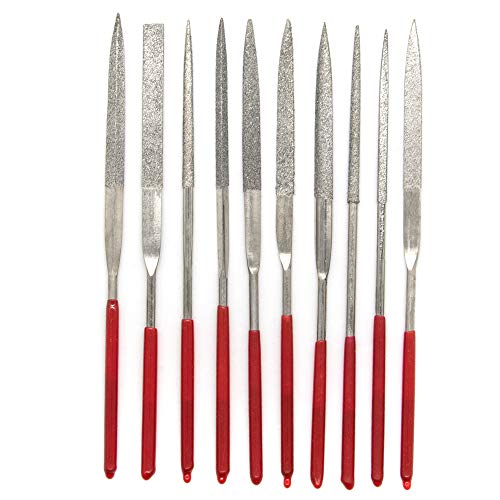 AUEAR, Set of 10 Pack Mini Diamond Needle File Barrette Crossing Knife Equaling Warding Square Three Round Tapered Half for Jewelers Glass Metal Wood