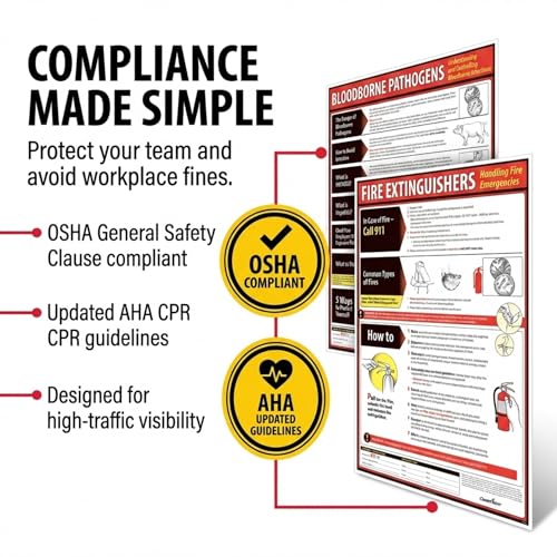 ComplyRight Lifesaving Poster Set Including Fire Extinguishers, 18" x 24", Bloodborne Pathogens, CPR, & Choking, Safety Signs for Workplace - color: Lifesaving Poster Set