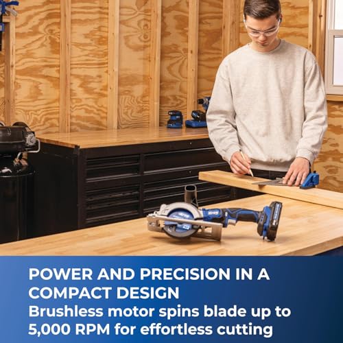 Kreg 20V Ionic Drive 4 1/2" Circular Saw - Powerful Brushless Motor & Built-In Safety Features - LED for Cutline Visibility - Integrated Dust Port Keeps Workspace Clean - Bare Tool - KPTCS450A | Powerful Brushless Motor and Built-In Safety Features, LED f
