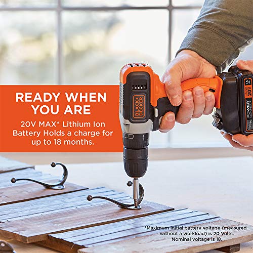 BLACK+DECKER 20V MAX Drill with Home Tool Kit, 64-Piece (BCKSB62C1)