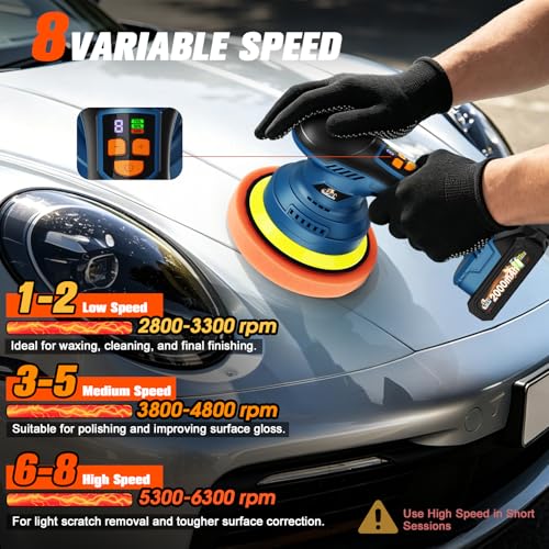 Cordless Car Buffer Polisher, 8-Speed, 2*21V 2000mAh Batteries - color: Blue
