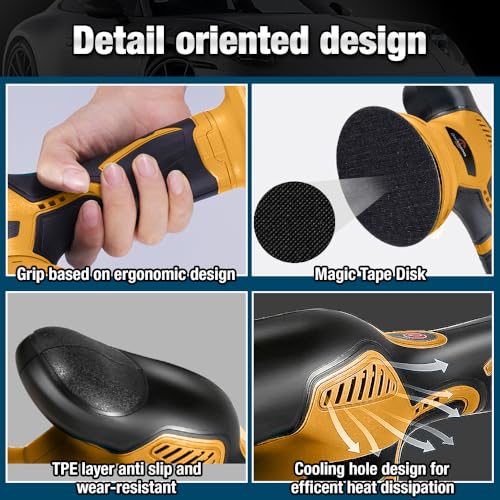 Cordless Buffer Polisher 6 inch with 2Pcs 2.0Ah Rechargeable Batteries Compatible with Makita,and 1 Adapter Charger, 6 variable speed 5500RPM cordless sander, for Car Detailing/Polishing
