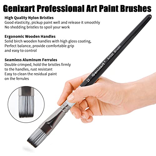 Genixart Flat Paint Brush Set – Art Paintbrushes Acrylic Oil Watercolor - size: Flat - 6 Pcs