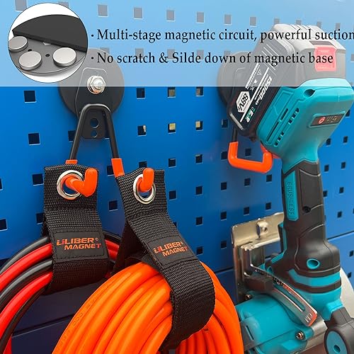 ULIBERMAGNET Heavy Duty Large Garage Magnet Hooks, 3 Pack Strong Storage Utility Magnetic Hooks with Anti-Slip Coating for Pegboard,Garage Shelve Hanging (Orange) - style: 2.59INCH 3PACK Orange Medium Hooks