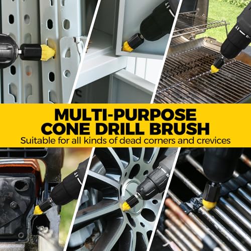 Holikme 9Pack Drill Brush Attachments Set，Power Scrubber Kit for Clean | 8 Nylon Scrub Brushes,1 Extend Long Attachment, Tile, Tub, Shower, Floors, Kitchen and Auto Interior Care,Yellow