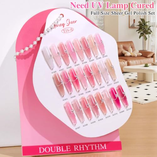 Double Rhythm 28Pcs 0.5Oz Gel Nail Polish Set Same Color Same Bottle Gel Polish Kit Nail Art Manicure Salon DIY at Home for Women (Jelly Sheer Clear Collection-T24-8) - color: Milky Jelly Nude Pink