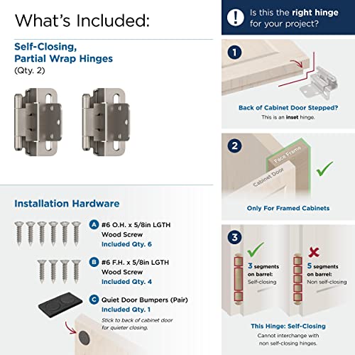 Amerock 1 Pair 3/8" Inset Satin Nickel Self-Closing Wrap Hinge - color: Satin Nickel, size: 3/8 Inch (10 mm) Inset