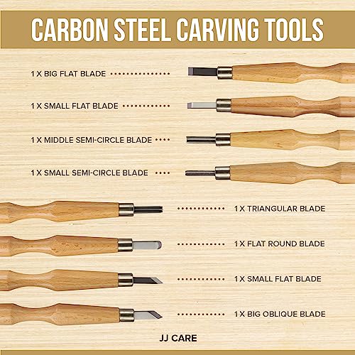 JJ CARE Wood Carving Kit [8 SK7 Carving Knives with Beechwood Handle, 10 Basswood Carving Blocks, Carrying Case, Whittling Book], Beginner Wood Carving Kit - size: Set B