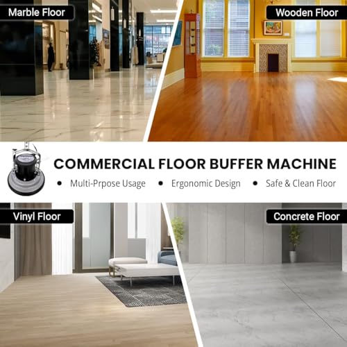 13" Heavy-duty Multi-Functional Floor Buffer Polisher Machine - Clean, Buff, Scrubb and Polish with Ease! Ideal for Carpets Too! Includes Optional Solution Tank, 2 Brushes and 3 Scouring Pads - size: 13" Non-Weighted