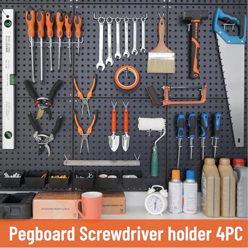 HUHOLE 4PC Pegboard Screwdriver Holder for 1/8 3/16 1/4" Pegboards - color: Silver