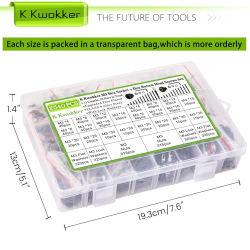 M3 Hex Socket & Button Head Bolt & Nut Assortment Kit, 2540Pcs - size: E. M3