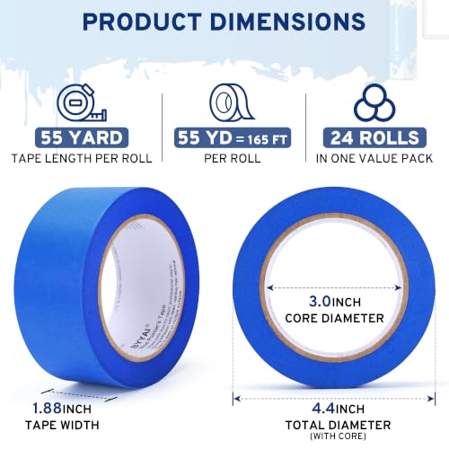 24 Rolls Painters Tape 2 Inch Wide, Blue Masking Tape Bulk - size: 2 inch wide