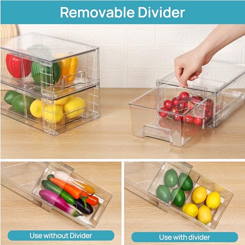 Vtopmart 2 Pack Stackable Clear Drawer with Dividers - size: 2Pack 4.4"H-with Dividers