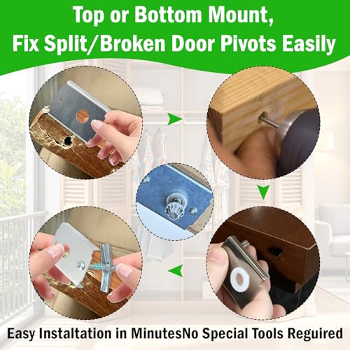 Bifold Door Repair Kit for Damaged & Stripped Wood Doors – Dual Hole Heavy Duty N7192 Brackets with Expansion & Standard Screws, Stronger Fix for 1-3/8" Doors, Fits 7/16" Pivot – 4pcs