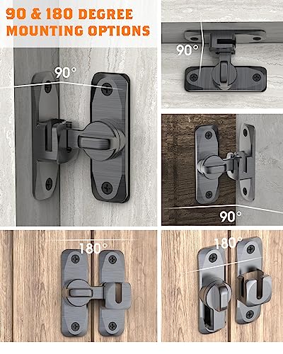 90/180 Degree Barn Door Latch Lock with Spacer, Grey, 2 Pack - color: Grey-2Pcs