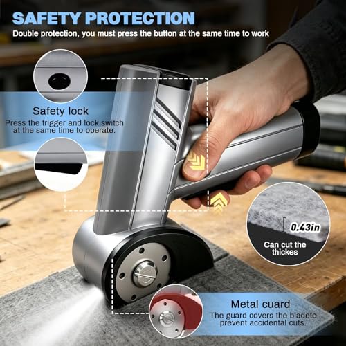 Cordless Electric Scissors 4.2V Rechargeable Cardboard Cutter Electric Box Cutter with Safety Lock LED Lamp with Replacement Blade Electric Rotary Cutter for Fabric Carton Packaging Leather Plastic