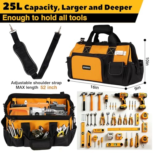 Fathers Day Gift for Husband Dad Men, 16 Inch Heavy Duty Tool Bag, Fathers Day Gift from Daughter Wife Son, Anniversary Birthday Gifts for Men Him, Portable Tool Organization for Mechanic Electrician