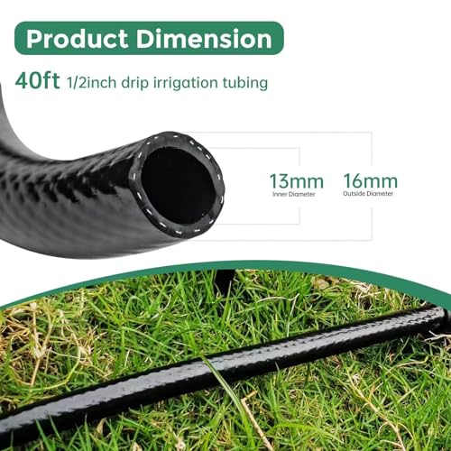 Maotong 40 FT 1/2 inch Drip Irrigation Tubing Main Line Hose Tube for Garden Irrigation System (Includes 1/2" Straight Connector and 3-Way Connector) - size: 40FT 1/2" Main Tubing