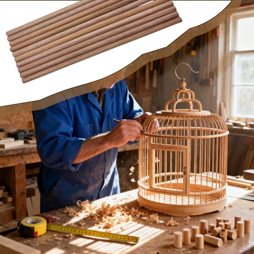 10 Pcs Round Unfinished Walnut Dowel Rod Sticks, 3/8 x 12 Inch Natural Walnut Dowels, Hardwood Dowels for DIY Woodworking Crafts and Model Building