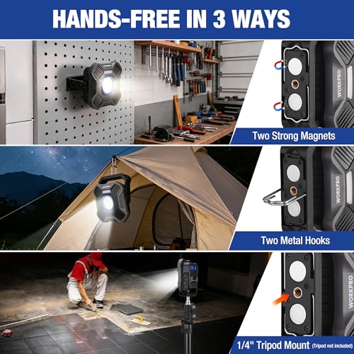 WORKPRO Magnetic Work Light, 4000mAh Rechargeable LED Work Lights, 2000LM
