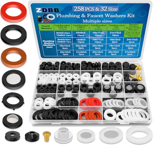 ZDBB 258 Pcs 2-in-1 Spigot Washer & Hose Gasket Kit for Assorted Outdoor Faucet Garden Hose Valve Stem Worn Out Plumber Outside Faucet Bib Shower Gasket Repair Set - size: 258 PCS