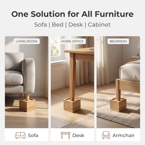 Lufia 3 Inch Solid Pine Wood Furniture Risers 4 Pack, 2000 LBS Silicone Non Slip Lift Blocks for Bed Sofa Desk Cabinet - color: Natural Wood - 4-pack, size: 3 Inch