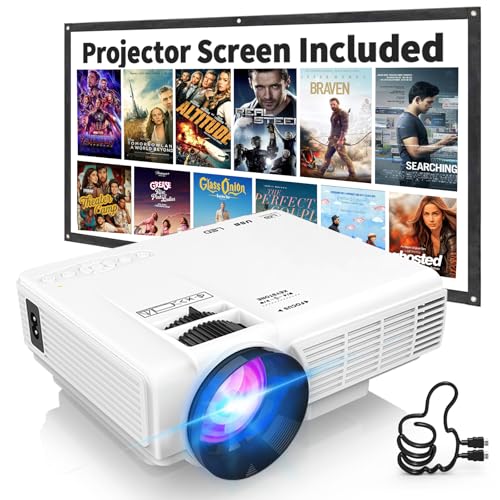 PANSEBA 1080P Mini Projector with Screen, Portable Home Theater Movie Projector with Two-Way Bluetooth, HDMI/USB Input for Smartphone/TV Stick, Ideal for Indoor & Outdoor Use, White - style: Basic Version