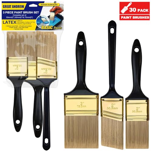 Great Andrew Paint Brushes, 30 PCS, 2" 3" Flat & 2" Angled - size: 30 PCS, 2",3"&2"A