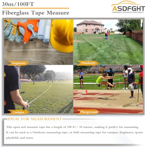 Open Reel Tape Measure 100 Feet, Fiberglass Tape Measure, Yard Measuring Tape Fit for Sports Field, Outdoor, Engineer,Track, Durable Dual-Sided Measuring Reel with Feet and Meters (1/2') - size: 30 m