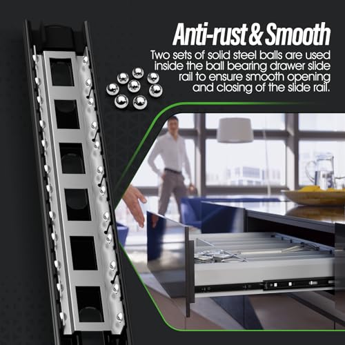 10 Pairs Full Extension Drawer Slides 16 inch Side Mount Rails - color: Black, size: 16 Inch