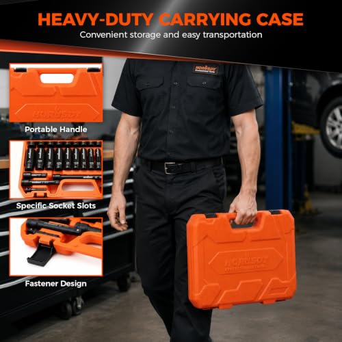 32-Piece 1/2" Drive Impact Socket Set - Metric (10mm–24mm) and SAE (3/8"–1") Deep Socket Set with Extension Bar, Swivel Socket, Adapter, CR-V Steel for Auto Repair - color: 32 Pcs 1/2" Orange
