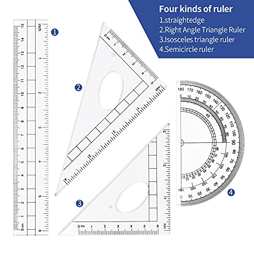 Unjoo Geometry Set 10 Pcs, Compass and Protractor for Students(Navy Blue) - color: Navy Blue