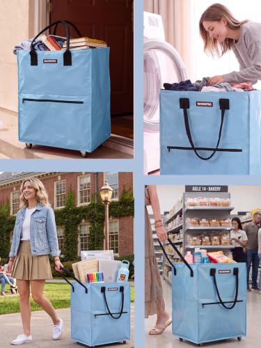 WORKPRO Large Rolling Grocery Bag, 36-Gallon Rolling Tote with 5 Wheels - color: Dusty Blue, size: Large