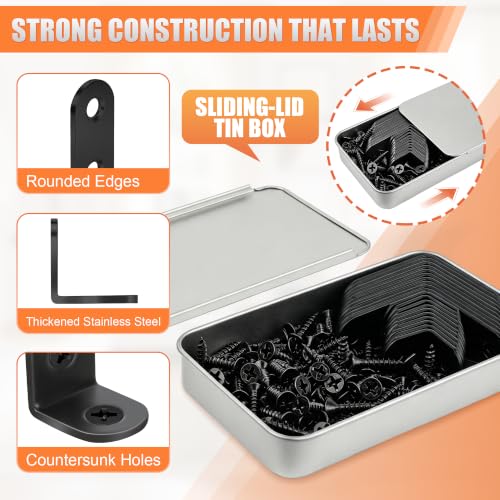 20PCS L Bracket Corner Brace, 2 Sizes Black Stainless Steel Corner Brackets