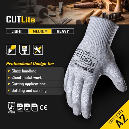 COOLJOB 12/120 Pairs Cut Resistant Work Gloves PU Coating, ANSI A2 A4 A6 A9 - size: Large (Pack of 12)
