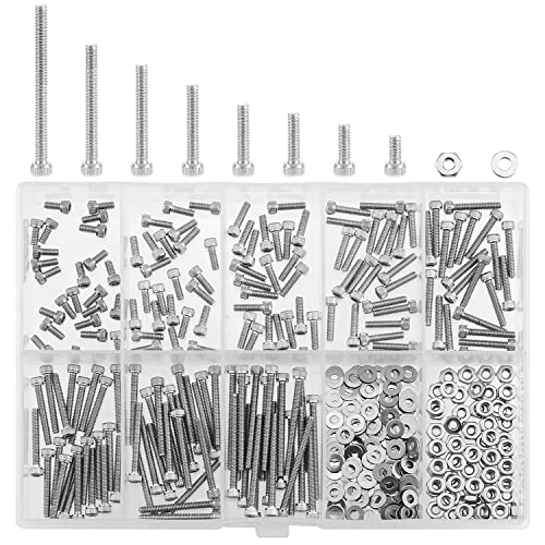HELIFOUNER 250 Pieces #2-56 x 3/16" 1/4" 5/16" 3/8" 1/2" 5/8" 3/4" 1", Hex Socket Head Cap Screws Bolts Washers Nuts Kit, Coarse Thread, Fully Machine Threaded, 304 Stainless Steel - size: #2-56, style: Socket Head
