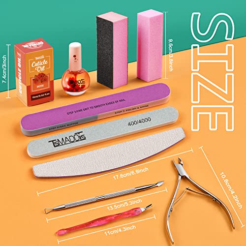 TsMADDTs Manicure Tools Kit Nail Care Kit with 3 pcs Files, 2 pcs Buffer Blocks, 2 Polishing Buffers, Cuticle Nipper, Pusher and Cuticle Oil