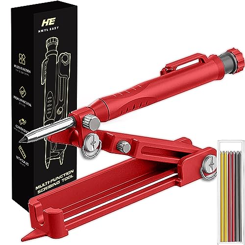 Multi-function Scribing Tool, Zinc Alloy Smart Scribe Tool with Solid Carpenter Pencil, DIY Scribe Tool Woodworking, Gauge Scriber Line Maker, Measuring Tool with Scale, Red - color: Red