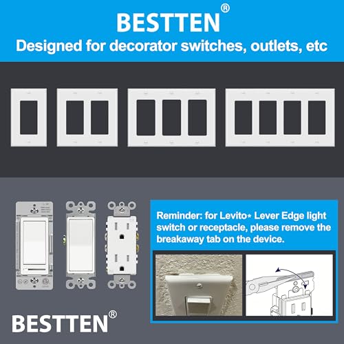 2 PK BESTTEN 4 Gang Decorator Light Switch or Receptacle Outlet Wall Plate - size: 4 Gang 2PK