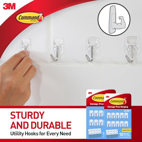 Command Small Clear Wire Toggle Hooks, 20 Wall Hook and 24 Strips, Damage-Free Hanging with Adhesive, Great for Hanging, Organization and Storage, Holds up to 0.5 lb - size: 2 Pack