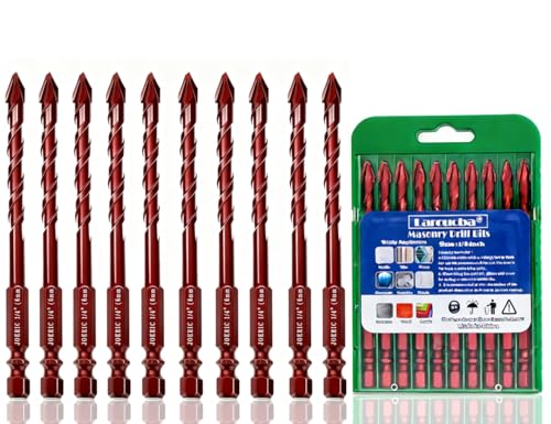 10pc 1/4” Red Masonry Drill bits, 6mm Eccentric Drill Bit Concrete Drill Bit for Glass,Brick,Plastic,Cement,Wood,Ceramic,Metal,Marble. - size: 1/4 in