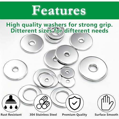 100PCS 304 Stainless Steel Fender Washers Kit, Washers for Bolts - size: SV M3-M12 (100PCS), style: Fender Washer