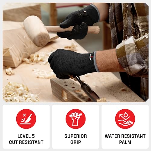 NoCry Professional Cut Resistant Work Gloves Firm Grip and Waterproof Palms - color: Black (Enhanced Grip & Water Resistant), size: Large, style: 1 Pack