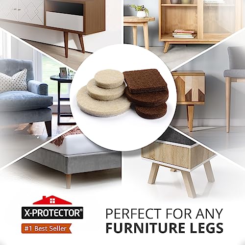 235 pcs Felt Furniture Pads Brown & Beige X-Protector! for Hardwood Floors - size: 235 PCS Brown & Beige, Round & Square