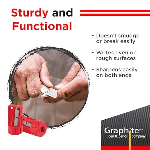 GRAPHITE Hard Lead Carpenter Pencils Bulk - (1) Pack of 12 Pieces Lumber Wooden Pencil #2 (HB) - Red - color: Red, size: 12 Count (Pack of 1)